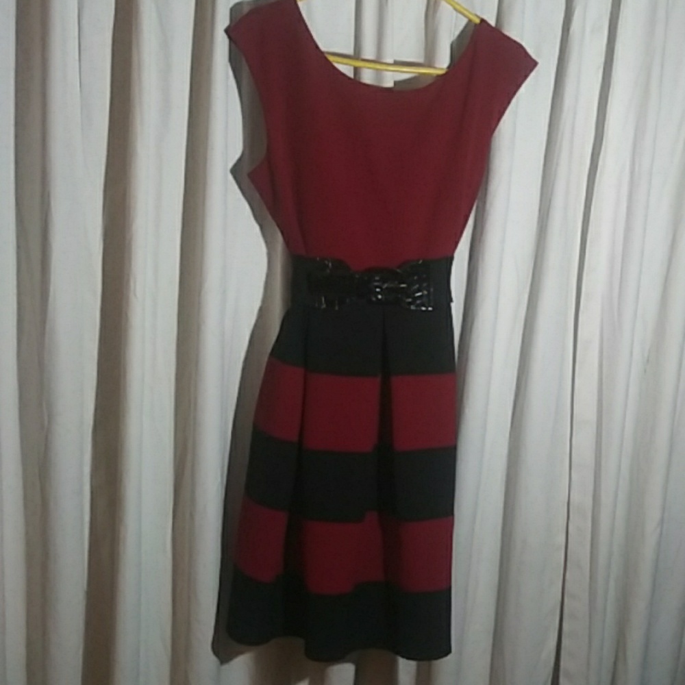 Red and Black Stripe Cocktail Dress - Picture 3 of 8
